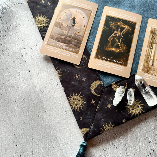 USA cotton 太陽と月プリントのタロットクロス ハンドメイド Made in