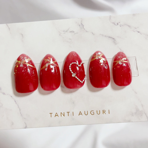 ネイルチップ 秋 ゴールド シルバー ハート ボルドー 10本セット