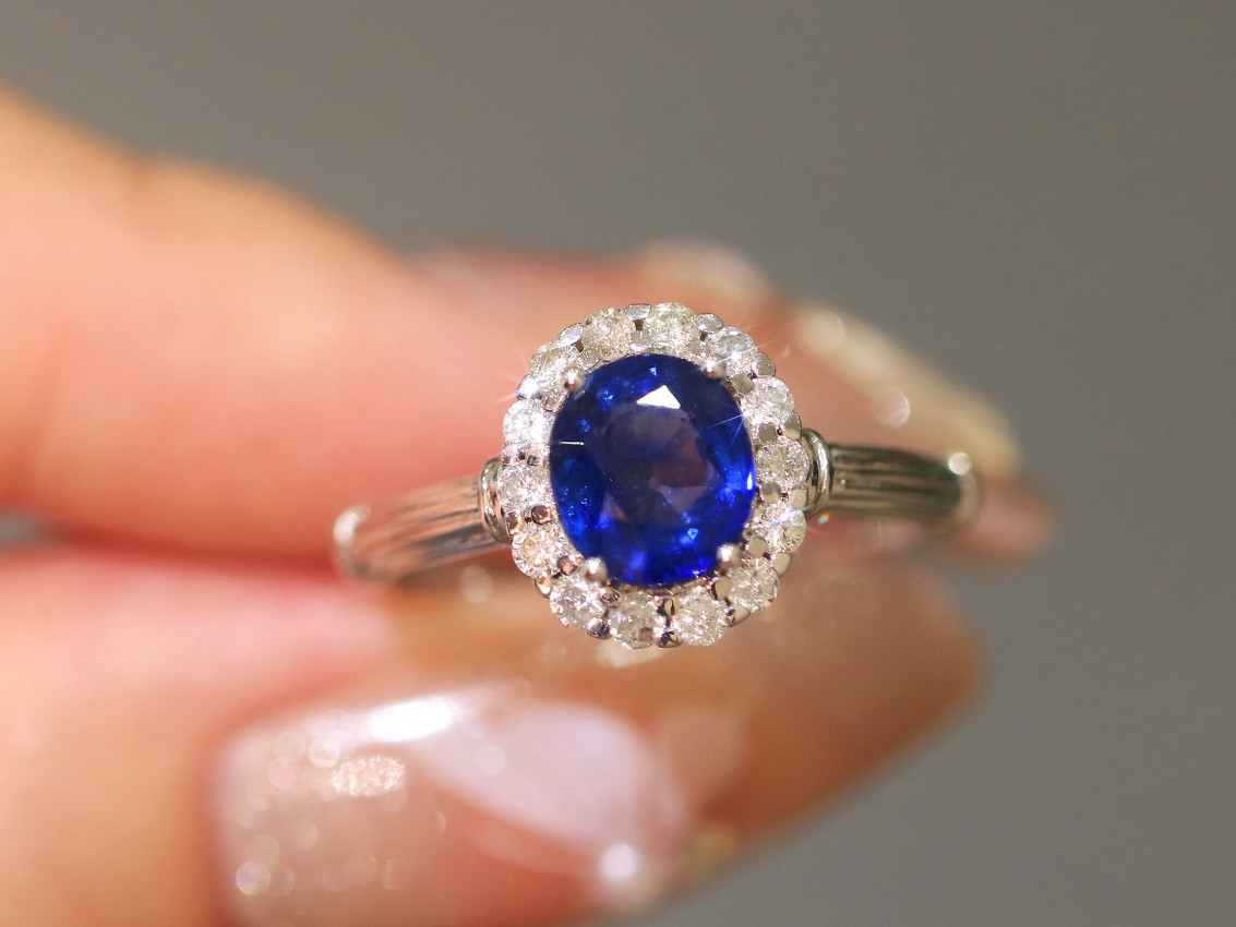 天然ダイヤモンド付きサファイアリングk18