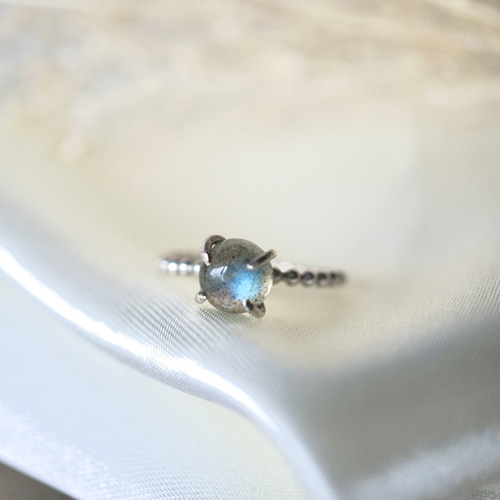 現品のみ。ラブラドライトのつぶつぶシルバーリング（7号)重ね付け