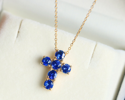3067 ビンテージ 大珠 天然サファイア ネックレス 金具 K18 鑑別書付 クロスモチーフ サファイアネックレスk18 ネックレス