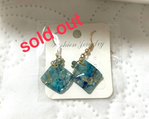 555»和紙アクセサリー耳飾り*ブルー*京都伝統工芸 ピアス（フック