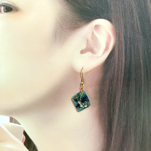 555»和紙アクセサリー耳飾り*ブルー*京都伝統工芸 ピアス（フック