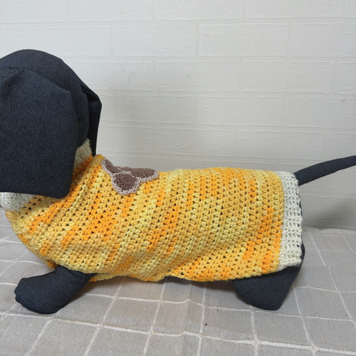 犬服 手編み 冬服 肉球ニット♡ オレンジ ダックス ペット服