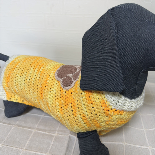 犬服 手編み 冬服 肉球ニット♡ オレンジ ダックス ペット服