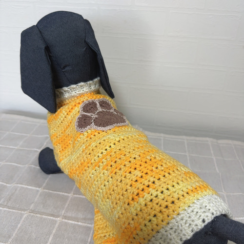 犬服 手編み 冬服 肉球ニット♡ オレンジ ダックス ペット服