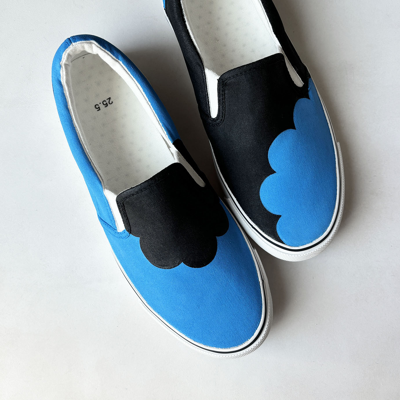 スニーカー「MOKUMOKU BB」黒×青！もくもくスリッポン 雲！パイカラー！【受注制作】