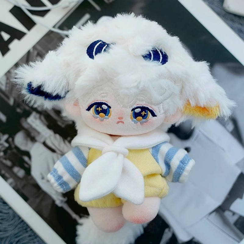 ぬいぐるみキャラクター 白と青 約20cm