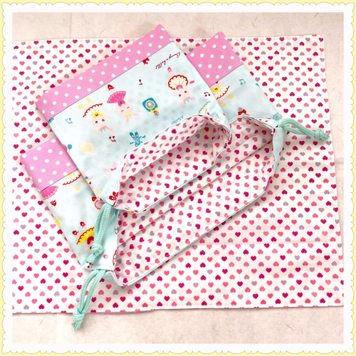 限定セール】お弁当袋 コップ袋 ランチョンマット 《うさぎ バレリーナ 