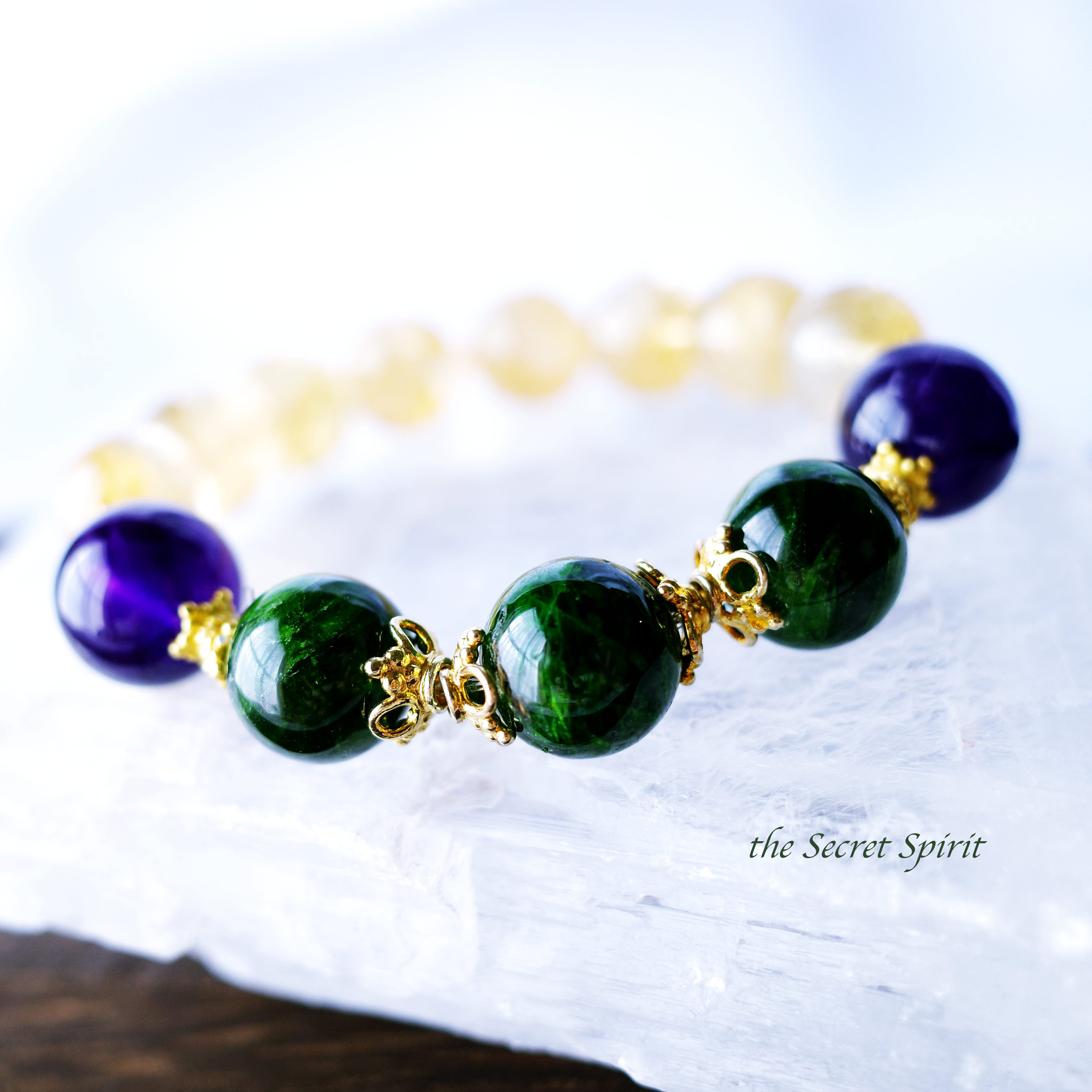 【自らの持つ力の使い方を学ぶ】クロムダイオプサイト アメジスト シトリン ブレスレット（15cm）