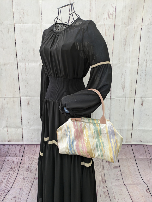 リメイク・帯・着物　『オビカラbag』　L2タイプ　手提げ、ばね口金、GOLF　カートバック　　送料無料 1枚目の画像