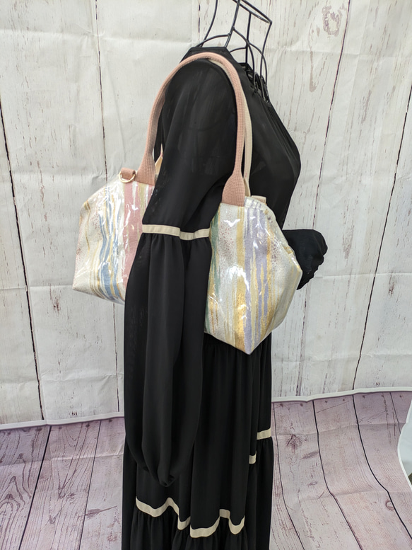 リメイク・帯・着物　『オビカラbag』　L2タイプ　手提げ、ばね口金、GOLF　カートバック　　送料無料 2枚目の画像