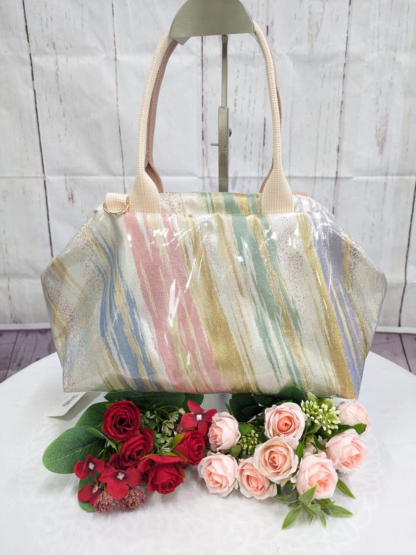 リメイク・帯・着物　『オビカラbag』　L2タイプ　手提げ、ばね口金、GOLF　カートバック　　送料無料 3枚目の画像