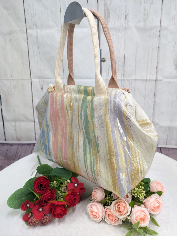 リメイク・帯・着物　『オビカラbag』　L2タイプ　手提げ、ばね口金、GOLF　カートバック　　送料無料 4枚目の画像