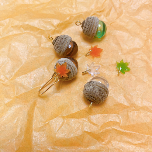 数量限定☆実りの秋 どんぐりイヤリング レジン 自然素材 ボタニカル