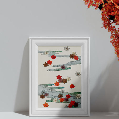 秋 紅葉の日本画インテリアポスター☆風情和室和モダン風景画癒し和柄