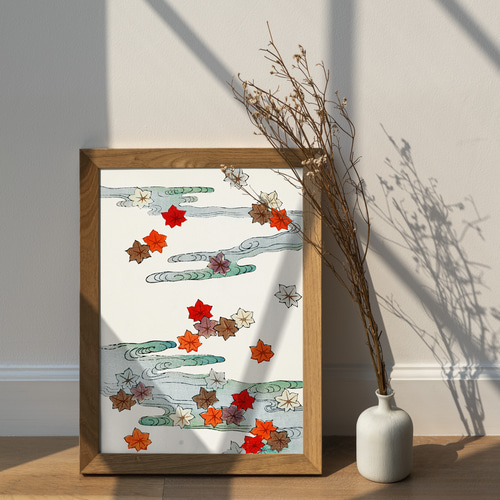 秋 紅葉の日本画インテリアポスター☆風情和室和モダン風景画癒し和柄