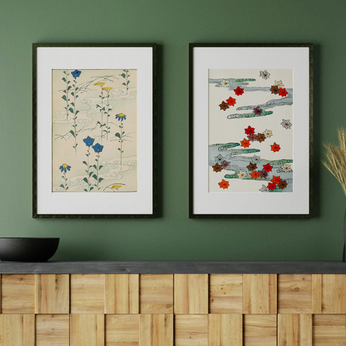 秋 紅葉の日本画インテリアポスター☆風情和室和モダン風景画癒し和柄