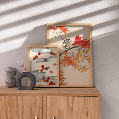 秋 紅葉の日本画インテリアポスター☆風情和室和モダン風景画癒し和柄