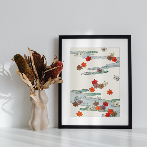 秋 紅葉の日本画インテリアポスター☆風情和室和モダン風景画癒し和柄