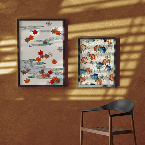 秋 紅葉の日本画インテリアポスター☆風情和室和モダン風景画癒し和柄