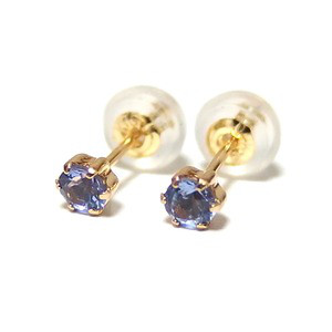 【12月誕生石】K18YG タンザナイト ピアス スタッドピアス 18金イエローゴールド シリコン製ダブルロックキャッチ