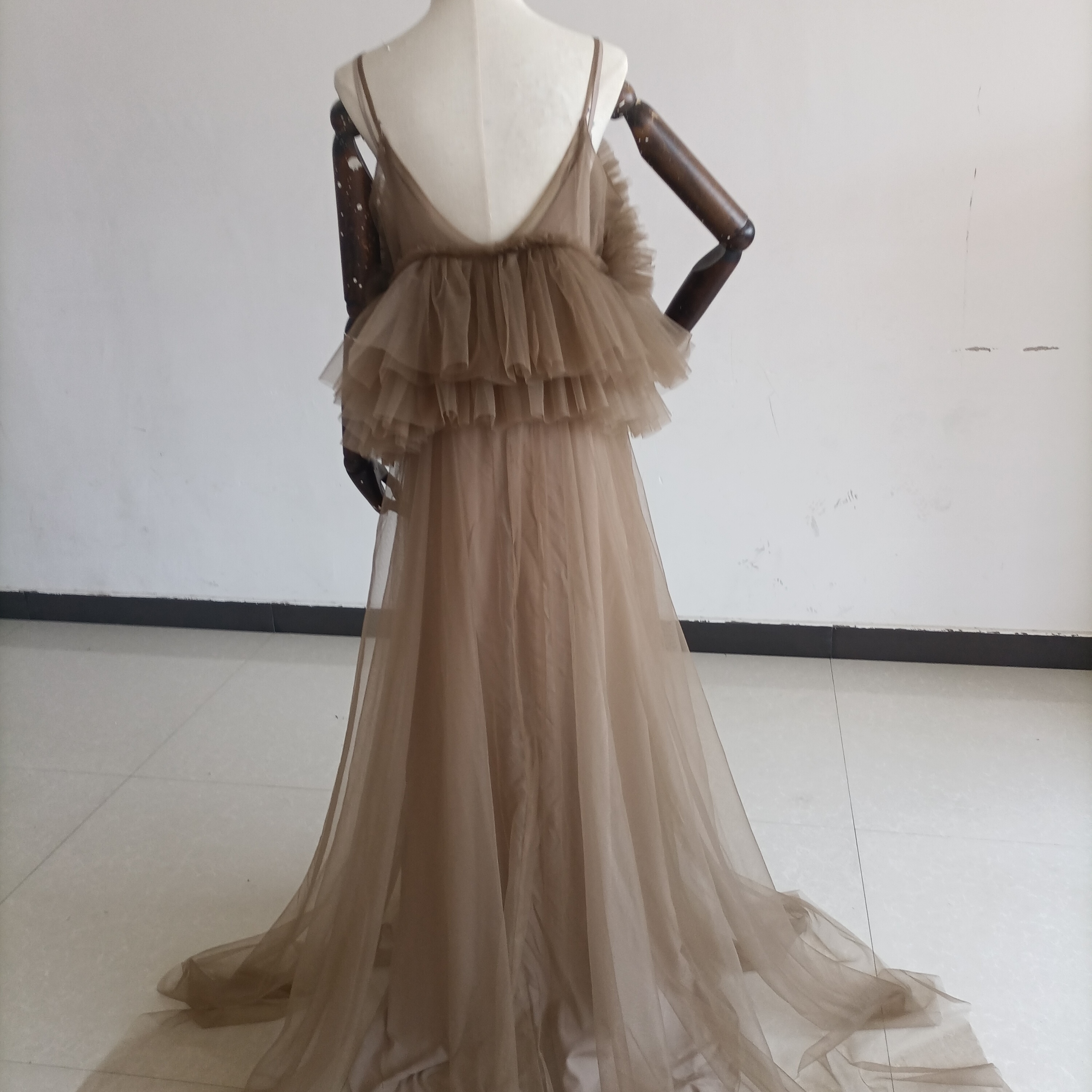 人気上昇！2ways 妊婦ドレス ブラウン 写真撮影 シースルー ワンピース マタニティフォト 母の日 ギフト