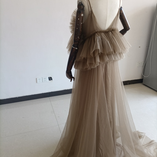 人気上昇！2ways 妊婦ドレス ブラウン 写真撮影 シースルー ワンピース  