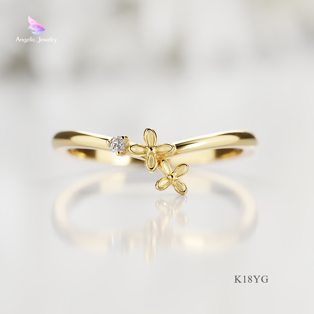 きらめく誕生花と選べる誕生石シリーズ -金木犀リング- K18YG