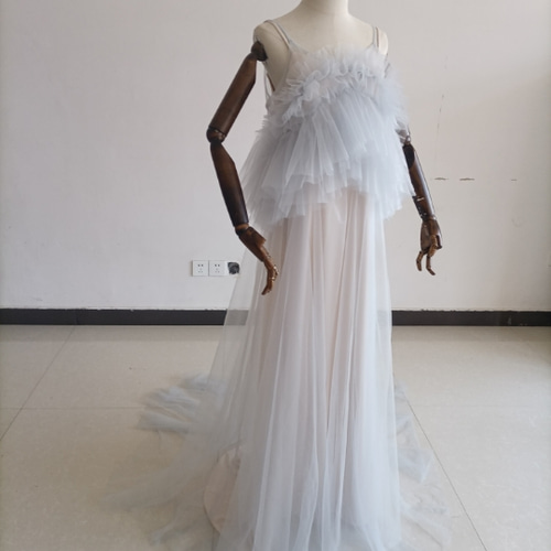 人気上昇！2ways キャミソール 薄青 シースルー ワンピース マタニティ  