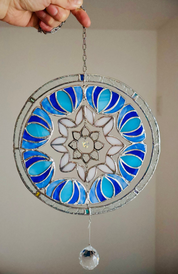 ステンドグラス 曼荼羅 ブルー 【送料無料】 モビール micatglass 通販