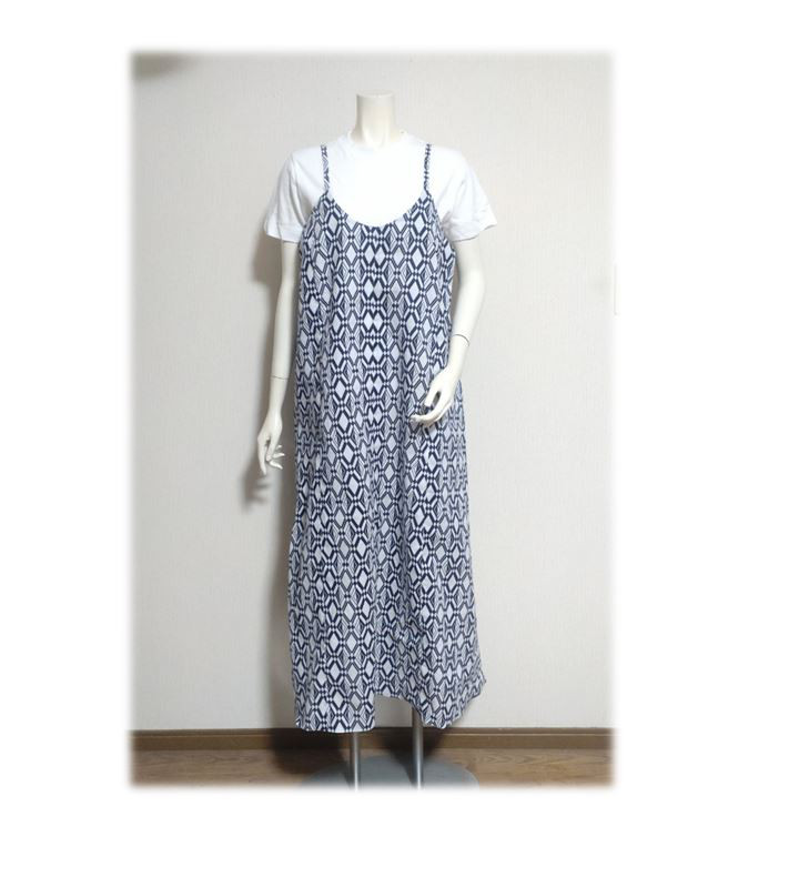 471　１点物　キャミソールワンピース　ジャンパースカート　着丈長め　リゾート　夏祭り　デッドストック浴衣地　ダイヤ柄