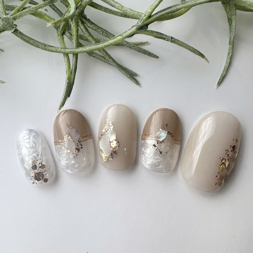 No.90 ホワイトパール秋ネイル ネイルチップ（つけ爪） PonNail 通販  