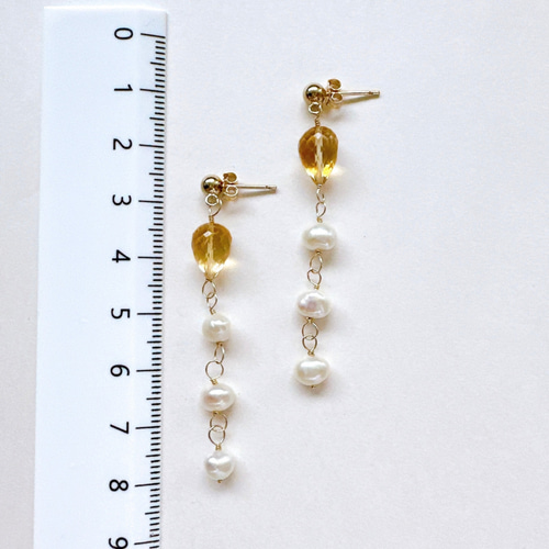 秋限定2025】シトリンと淡水パールのピアス14KGF 11月誕生石 秋の