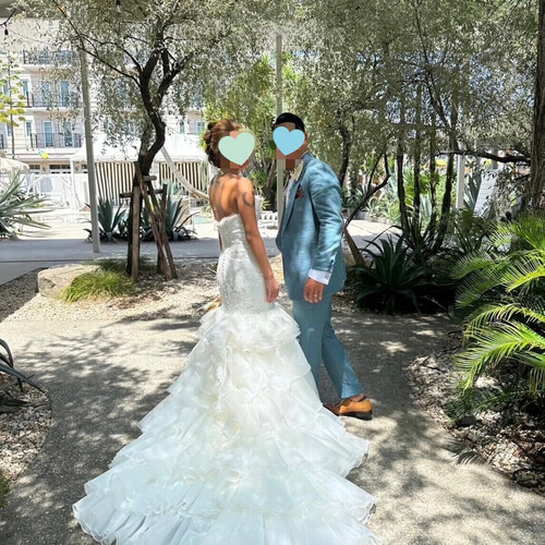 実例写真！豪華ウェディングドレス ラッフルフリル マーメイド ベア  