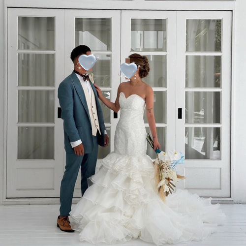 実例写真！豪華ウェディングドレス ラッフルフリル マーメイド ベア  