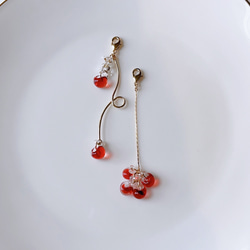 minori✴︎ザクロ✴︎ ピアスみたいなマスクチャーム【Hijiri】ティアドロップ　赤　ピアス　イヤリング　秋 4枚目の画像