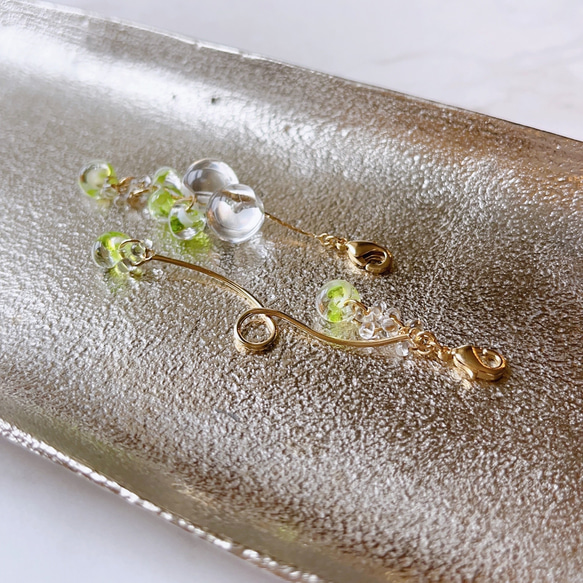 minori✴︎マスカット✴︎ ピアスみたいなマスクチャーム【Hijiri】ティアドロップ　ピアス　イヤリング　秋 5枚目の画像