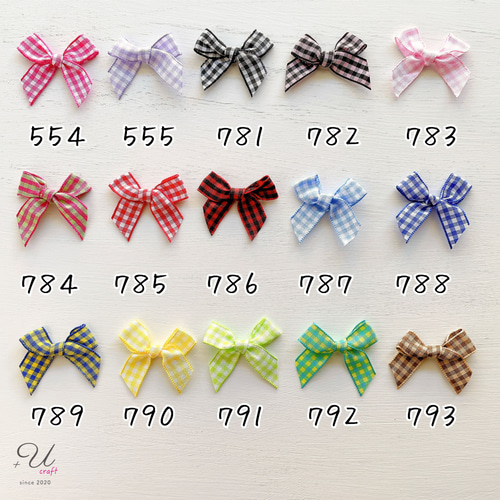 785【パーツ/15ヶ】サテンチェックリボン/レッド デコパーツ ＋Ucraft