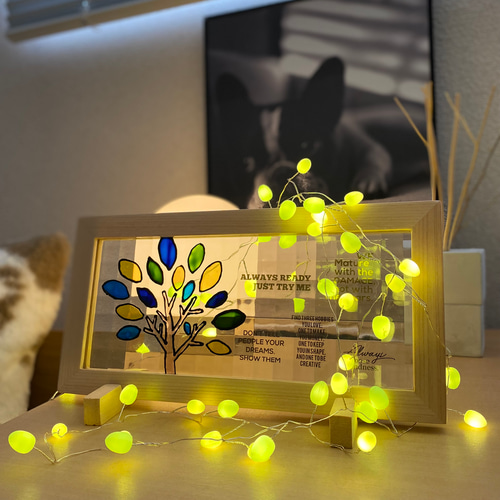 アンティークステンドグラス木製額 ステンドグラス オレンジの木 アンティークステンドグラス木製額 ステンドグラス オレンジの木