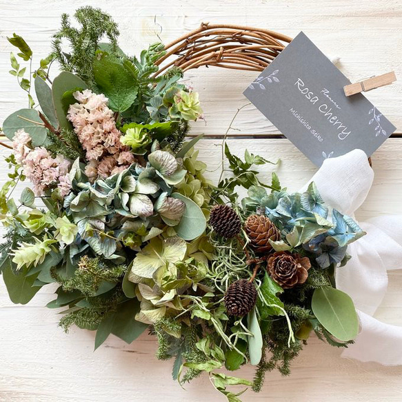 夏から秋へ〜グリーンと木の実のナチュラルリース リース Rosa Cherry  