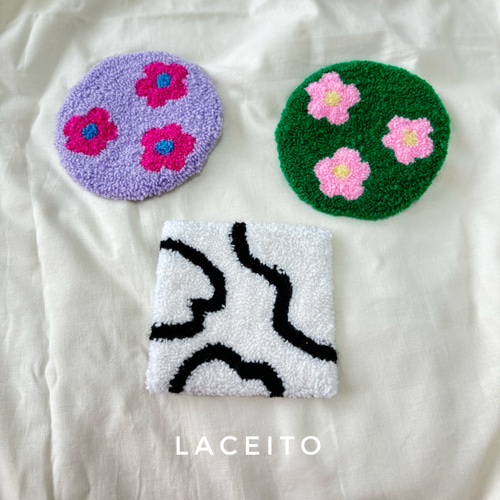 コースター インテリア 韓国風 パンチニードル コースター Laceito