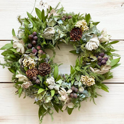 秋感じるお花たちのグリーンリース 1枚目の画像