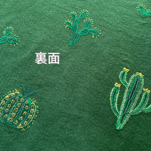 s26-g▽コットンリネン刺しゅう生地▽サボテン柄 グリーン 厚手