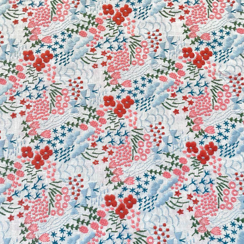 s38-h▽コットンリネン刺繡生地▽花柄 ホワイト 高級感 フラワー