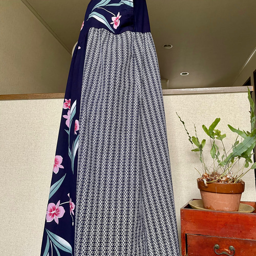 人気の夏ワンピ 浴衣リメイク ゆったり ギャザー マキシ丈 浴衣