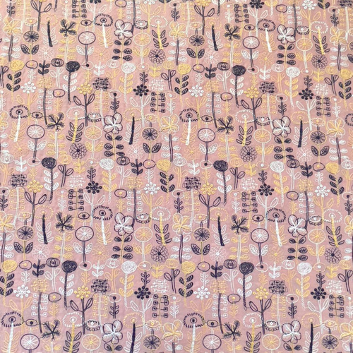 s20-p▽コットンリネン刺繍生地▽花柄 総柄 くすみピンク 桃色