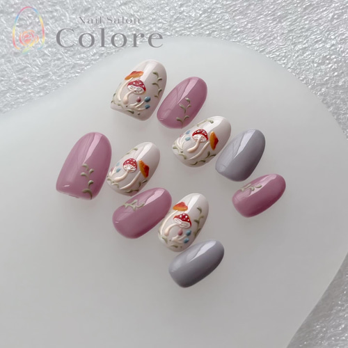 秋っぽカラーのぷっくりきのこネイル ネイルチップ（つけ爪） nail
