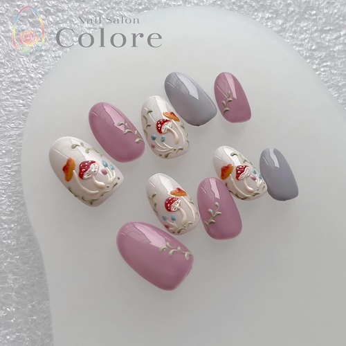 秋っぽカラーのぷっくりきのこネイル ネイルチップ（つけ爪） nail