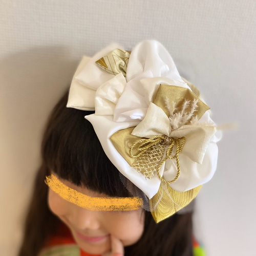 ホワイトヘアアクセサリー 白リボン ヘッドドレス トーク帽 白